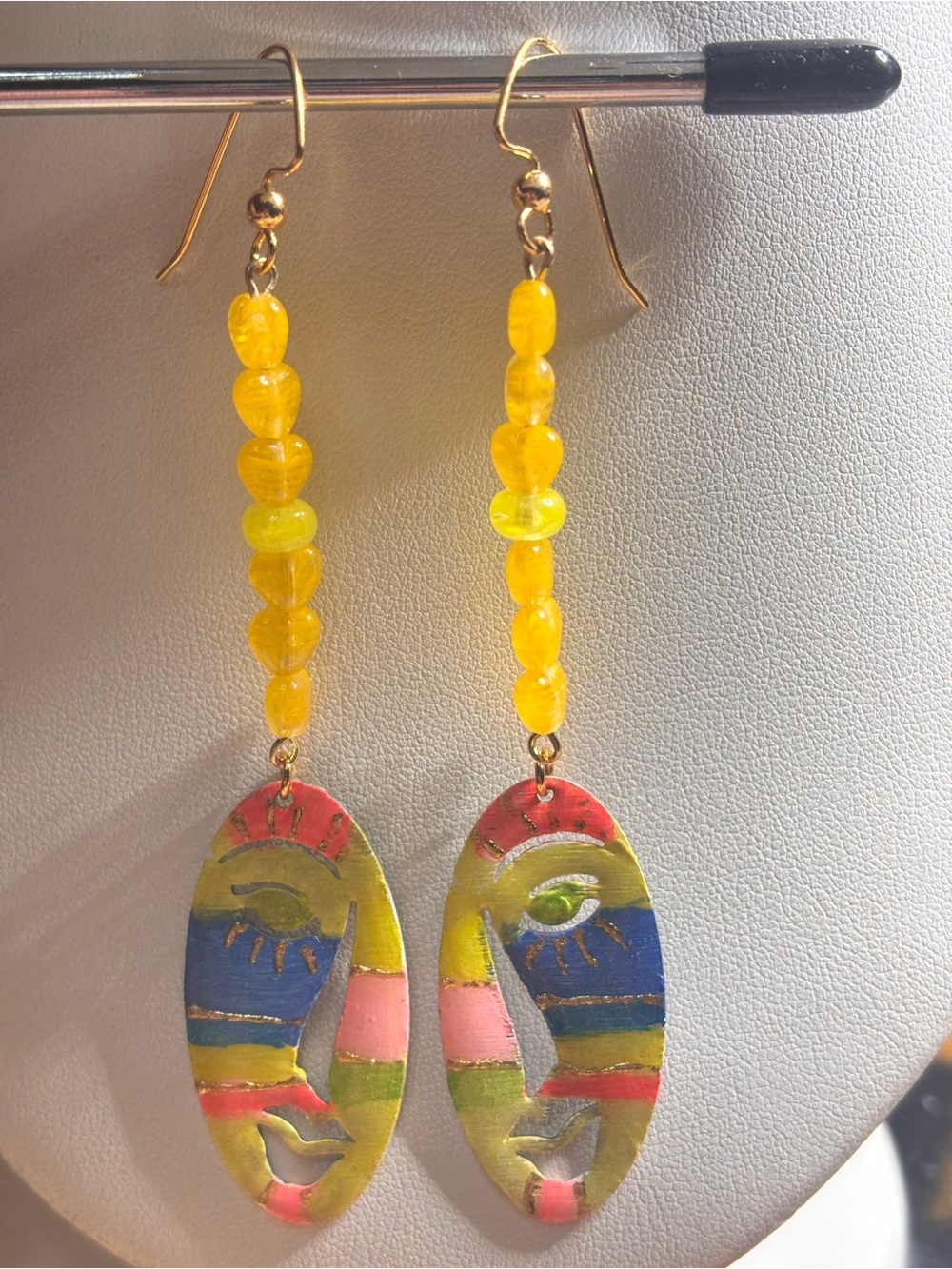 Custom made for @istiddard Artisan abstract hand painted metallic earrings - Picture 6 of 6